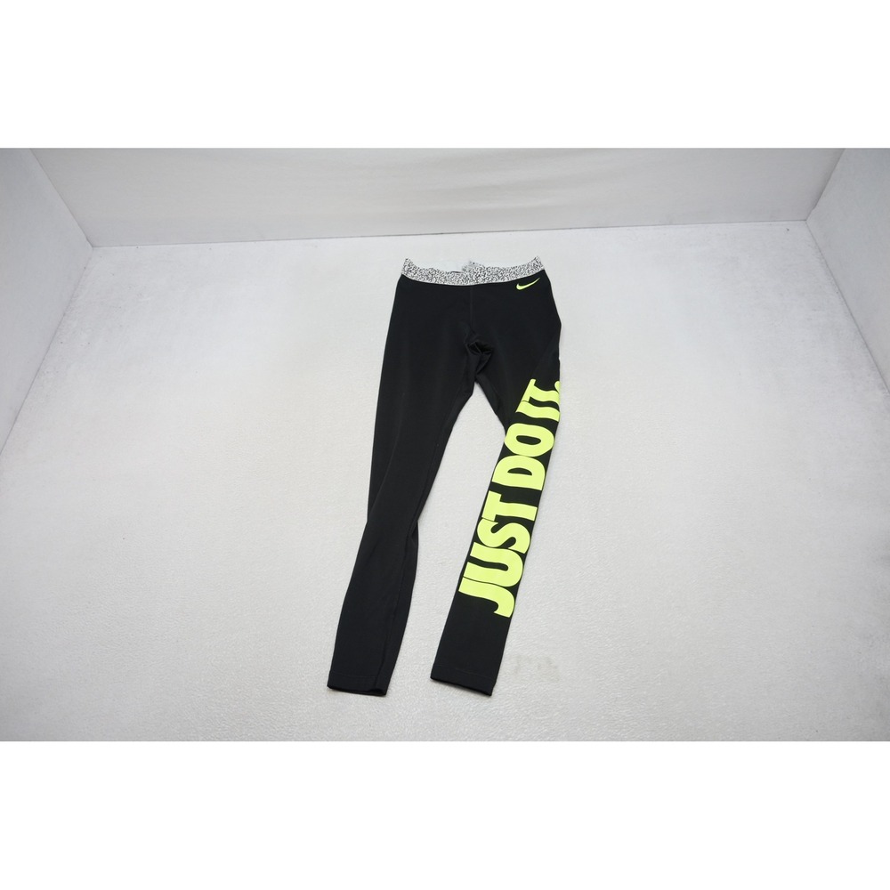 Nike Leggings Womens Small Black Just Do It Graphic Dri-FIT Activewear Excellent